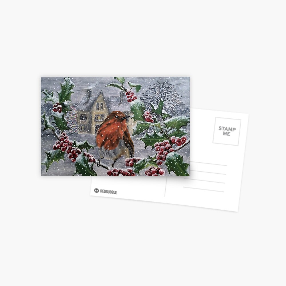 Robin in Snow - Postcard Postcard
