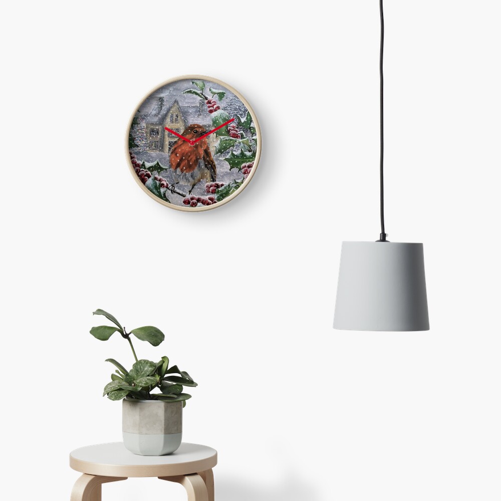 Robin in Snow - Clock Clock