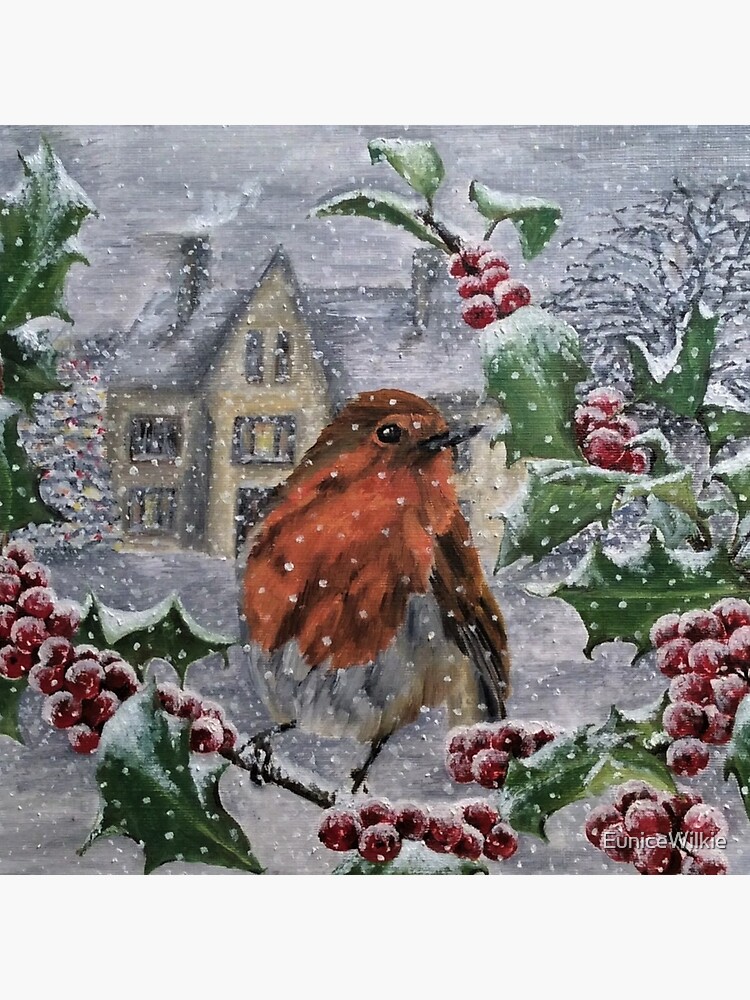 Robin in Snow - Clock by EuniceWilkie
