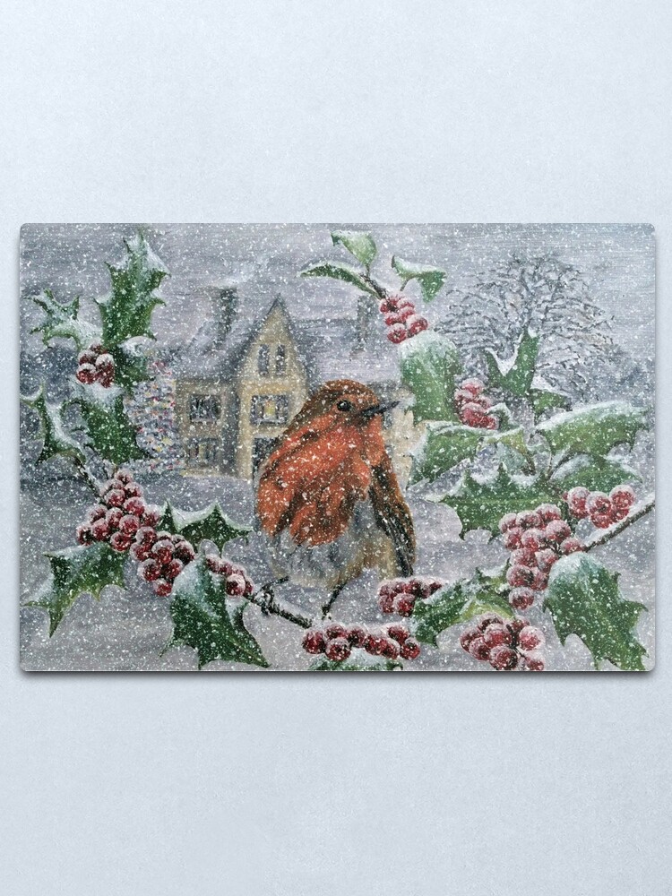 Alternate view of Robin in Heavy Snow - Wall Art Metal Print