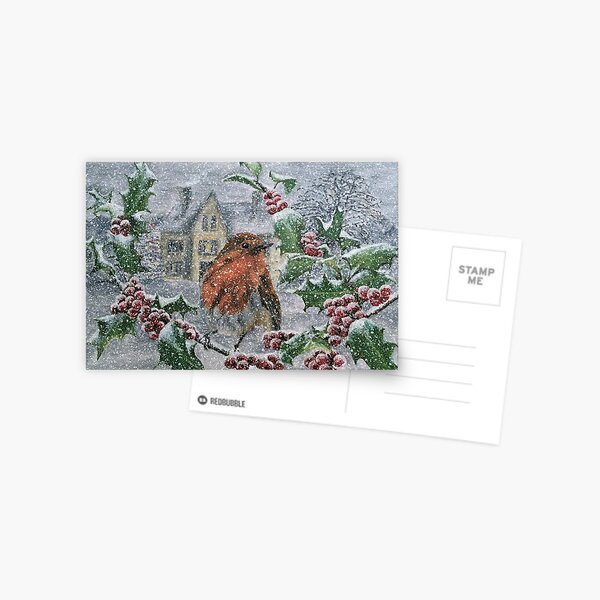 Robin in Heavy Snow - Wall Art Postcard