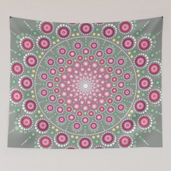 Item preview, Dots Mandala - Pink on grey designed and sold by mandalaspot.