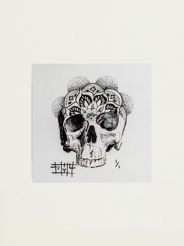 Skull Mandala Drawing Of A Skull With A Mandala Photographic Print By Jakelacour Redbubble