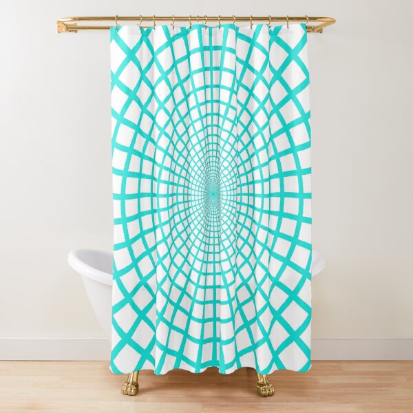 Blue Circles and Rays on White Background - фон иллюзия Shower Curtain