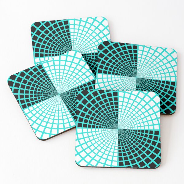Blue Circles and Rays on White Background - фон иллюзия Coasters (Set of 4)