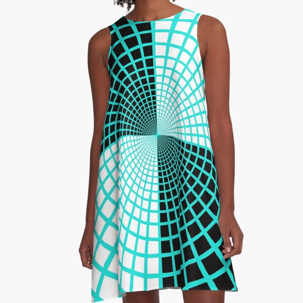 Blue Circles and Rays on White Background - фон иллюзия A-Line Dress