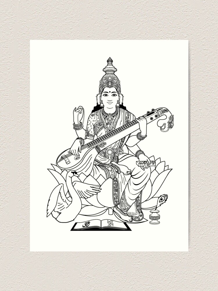 Hindu Goddess Saraswati Stock Illustration - Download Image Now - Saraswati,  Drawing - Activity, Goddess Lakshmi - iStock