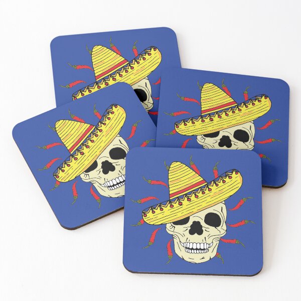 Item preview, Skeleton Skull Wearing Sombrero with Chillies designed and sold by HotHibiscus.