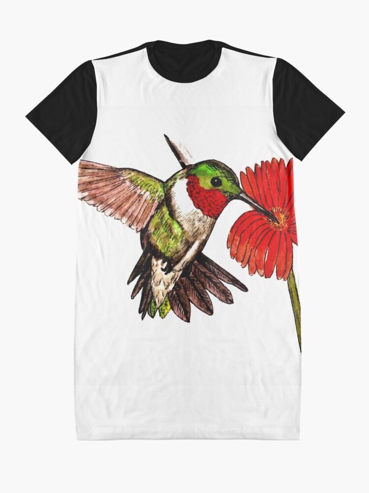 Alternate view of Humming Bird and Flower - Scarf and Clothing Graphic T-Shirt Dress