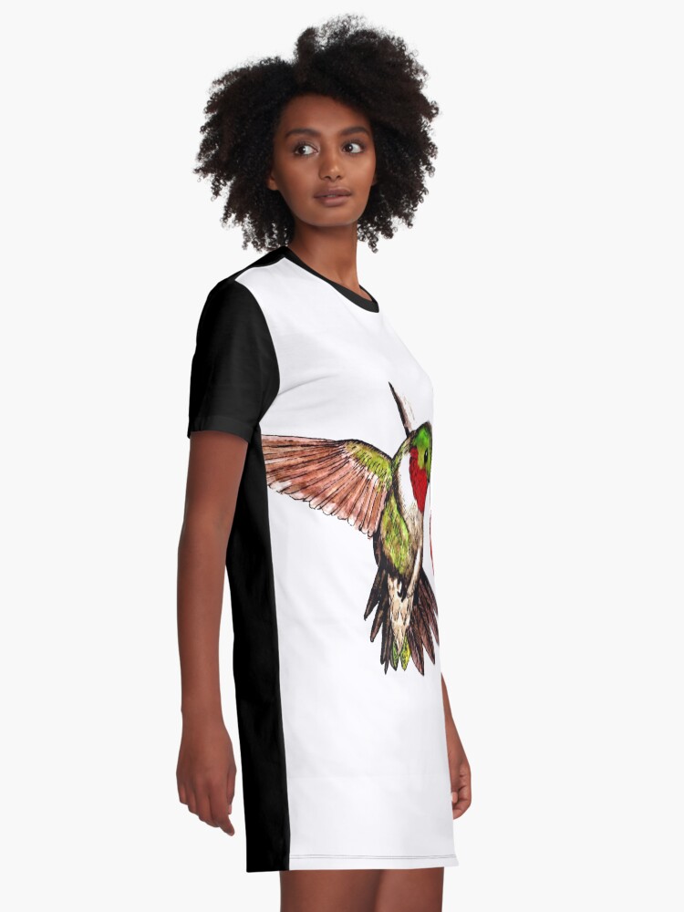 Alternate view of Humming Bird and Flower - Scarf and Clothing Graphic T-Shirt Dress