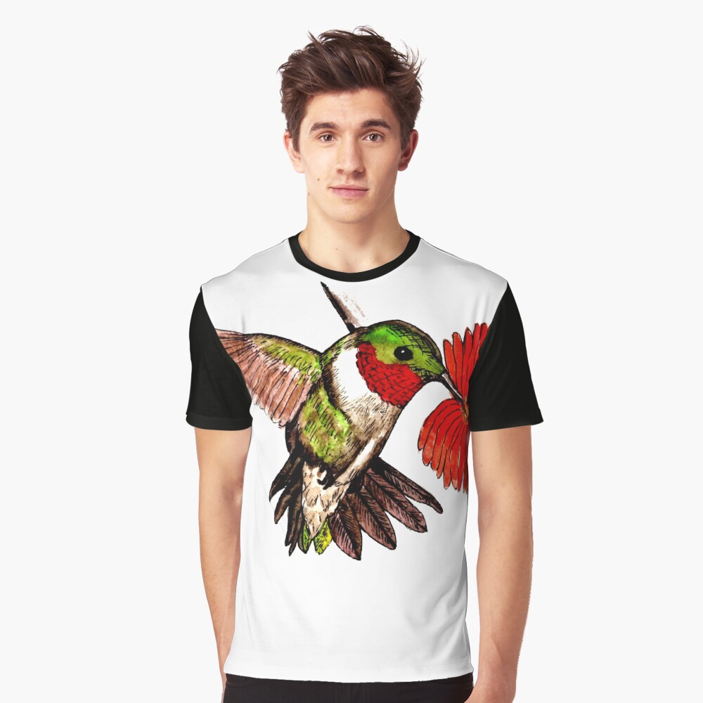 Humming Bird and Flower - Scarf and Clothing Graphic T-Shirt