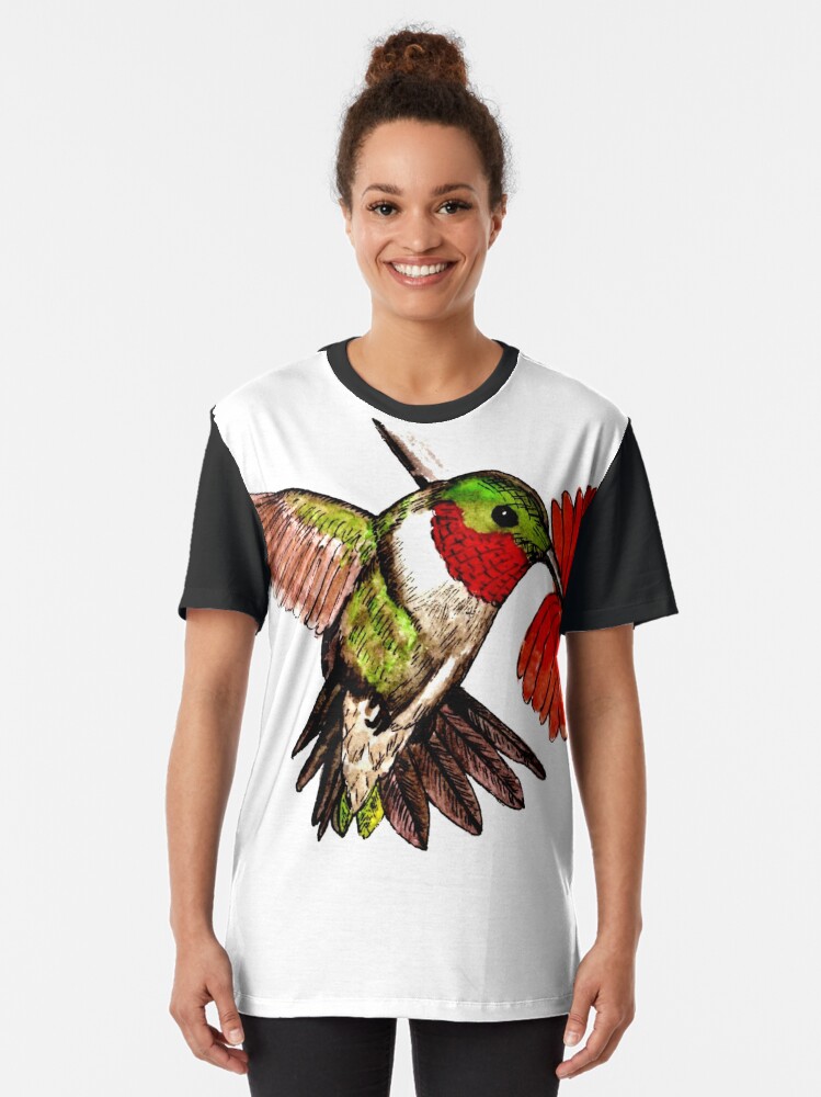 Alternate view of Humming Bird and Flower - Scarf and Clothing Graphic T-Shirt