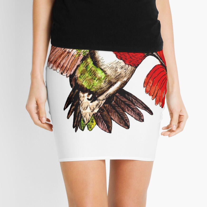 Humming Bird and Flower - Scarf and Clothing Mini Skirt