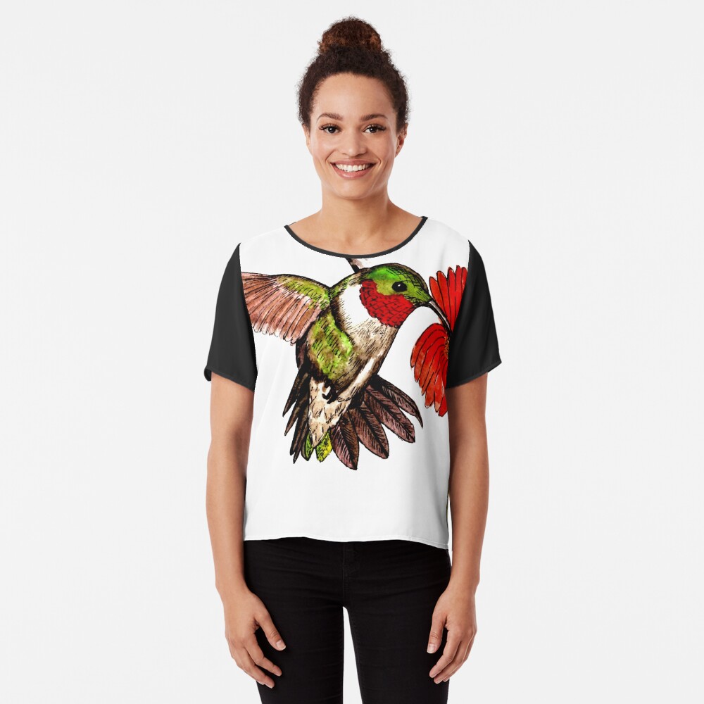 Humming Bird and Flower - Scarf and Clothing Chiffon Top