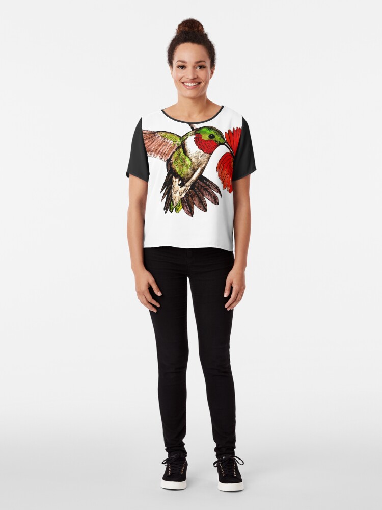 Alternate view of Humming Bird and Flower - Scarf and Clothing Chiffon Top
