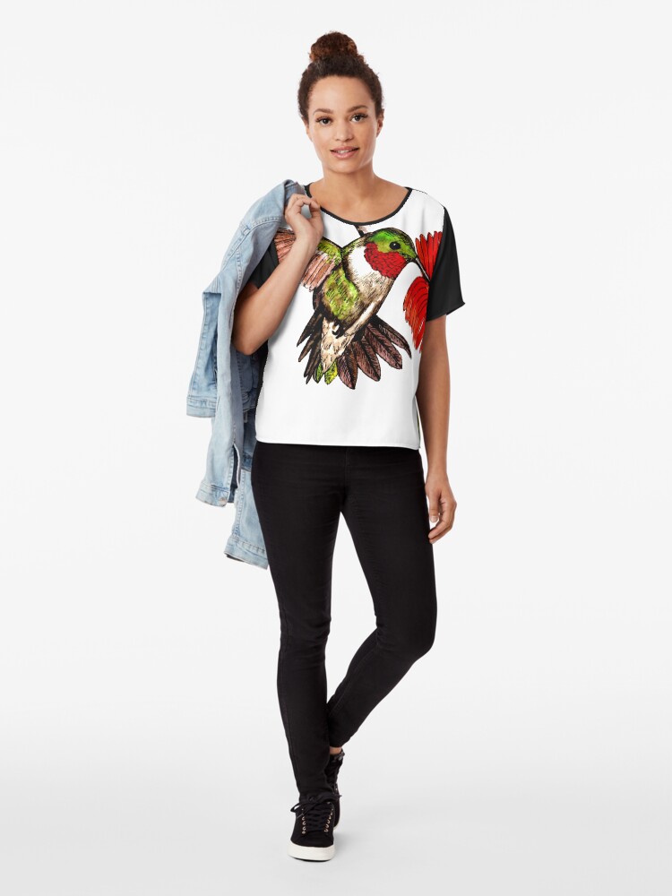 Alternate view of Humming Bird and Flower - Scarf and Clothing Chiffon Top
