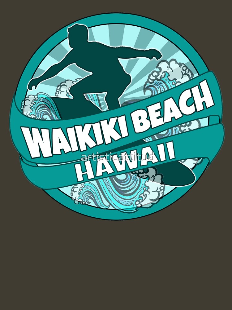 Discover Logo De Surfeur Turquoise De Waikiki Beach Hawaii T-shirt Unisex