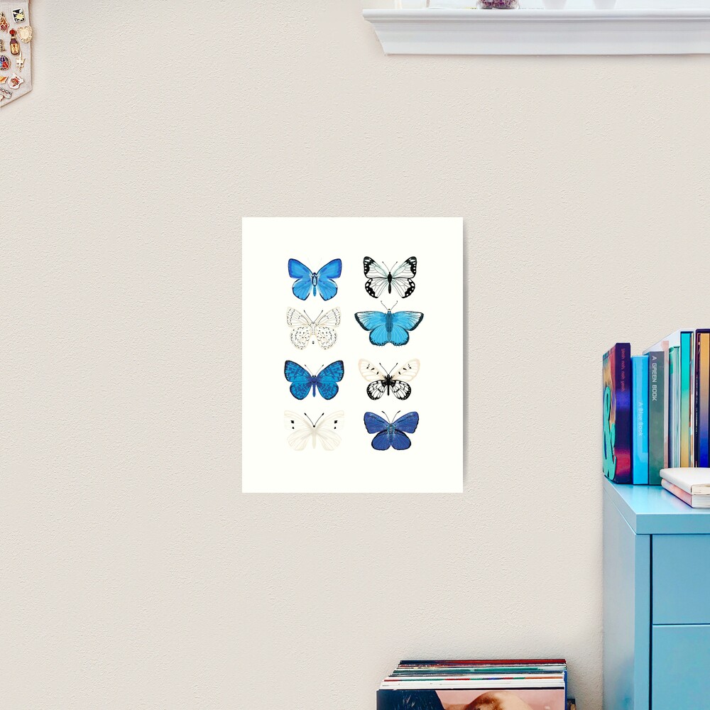 Blue and white Butterflies - butterfly sticker pack, butterfly sticker pack, butterflies stickers, butterfly stickers, moth art, moth Art Print