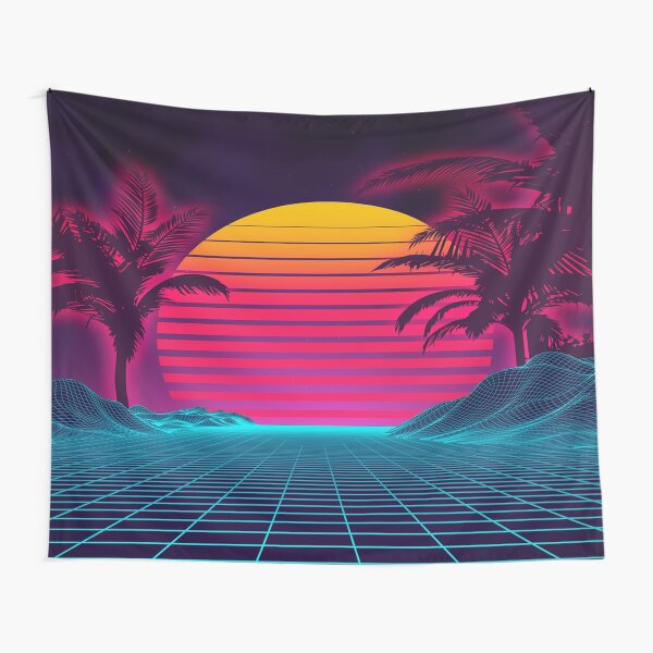 Aperçu de l'œuvre  paysage futuriste style années 1980. Cyber-surface de paysage rétro numérique créée et vendue par leen12.