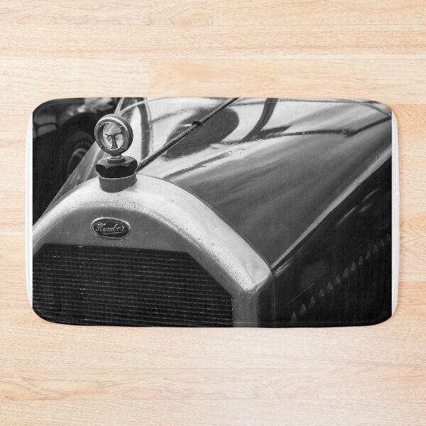 Item preview, A black and white image of the front of a brown 1929 Humber 9/28 saloon on display at a car show designed and sold by Graham Cornall.