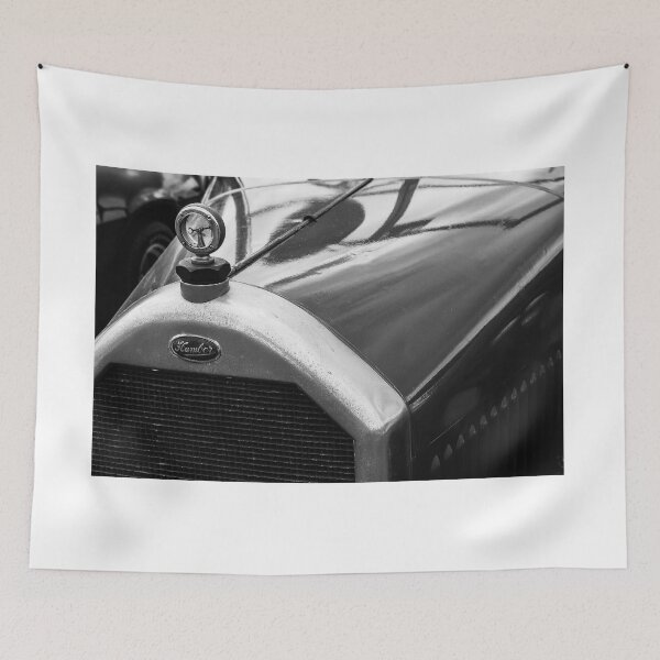 Item preview, A black and white image of the front of a brown 1929 Humber 9/28 saloon on display at a car show designed and sold by Graham Cornall.