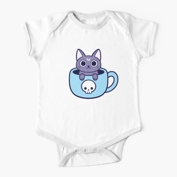 Black Magic Tea / Coffee Cat | Nikury Short Sleeve Baby One-Piece