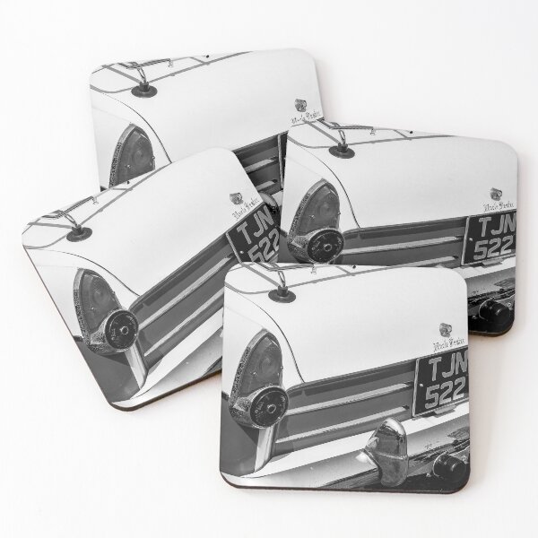 Item preview, A black and white image of the back of a 1959 Ford Consul MK2 on display at a car show designed and sold by Graham Cornall.