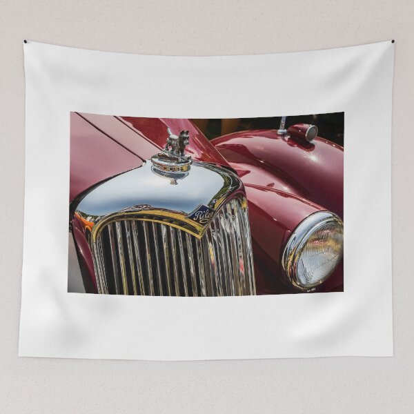 Item preview, The front of a red vintage Riley on display at a car show designed and sold by Graham Cornall.
