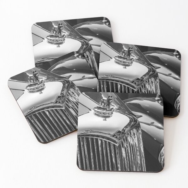 Item preview, A black and white image of the front of a vintage Riley on display at a car show designed and sold by Graham Cornall.