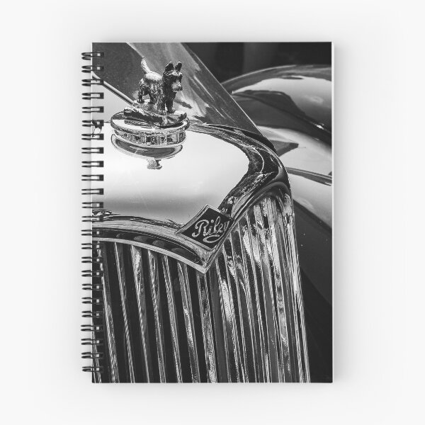Item preview, A black and white image of the front of a vintage Riley on display at a car show designed and sold by Graham Cornall.