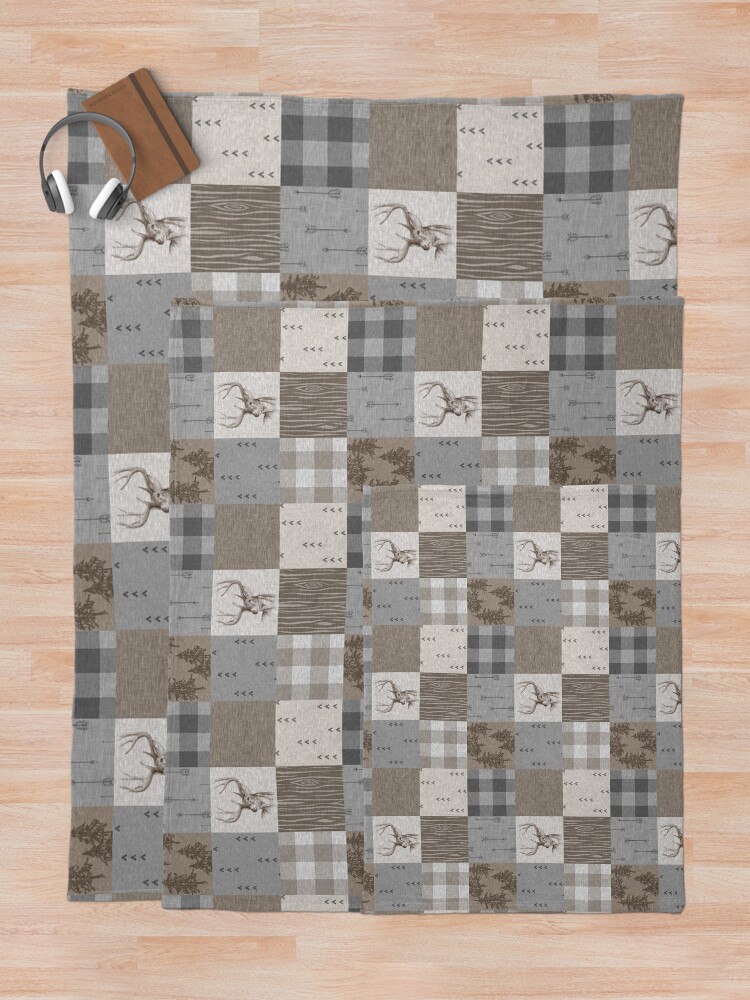 Alternate view of Deer Patchwork - Rustic Neutrals Throw Blanket