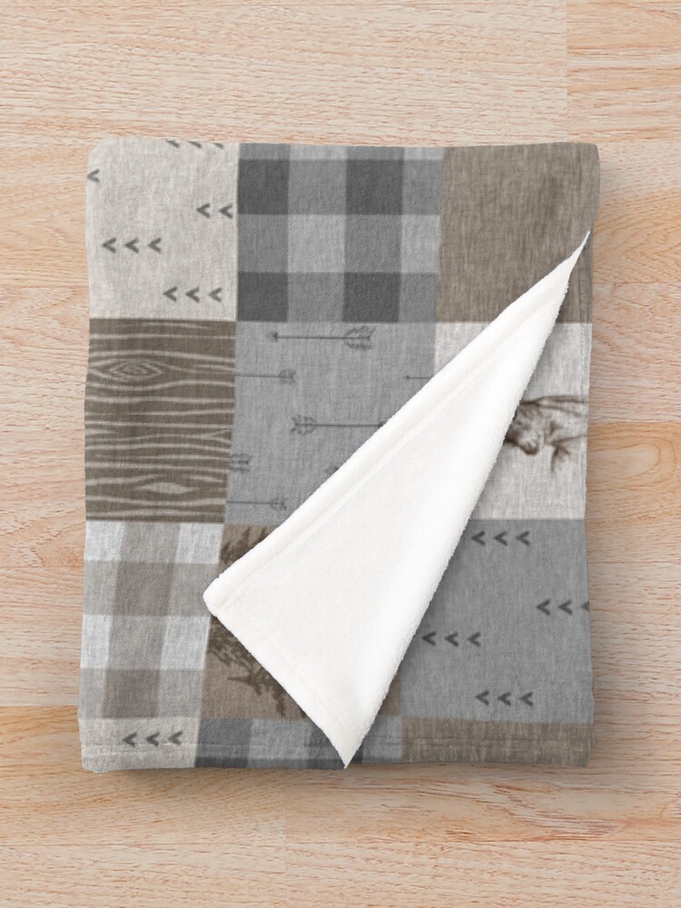 Alternate view of Deer Patchwork - Rustic Neutrals Throw Blanket