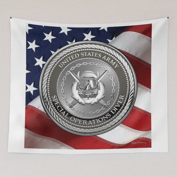 Item preview, U.S. Army Engineer Divers - Special Operations Diver Badge Special Edition over American Flag designed and sold by Serge Averbukh Art Studio.