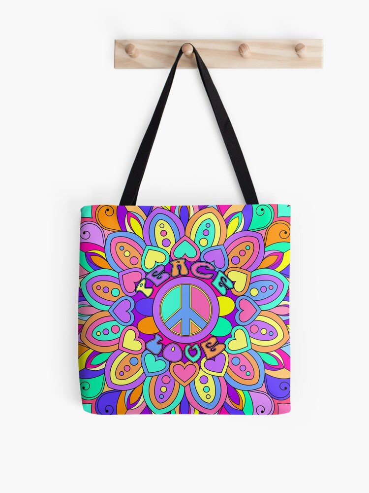 Printed luggage tag Hippie Abstract Peace Flower Child Youth Radiant Rainbow Toned Spiritual Lifestyle Design Protect personal privacy Multicolor W2.7 x L4.6 