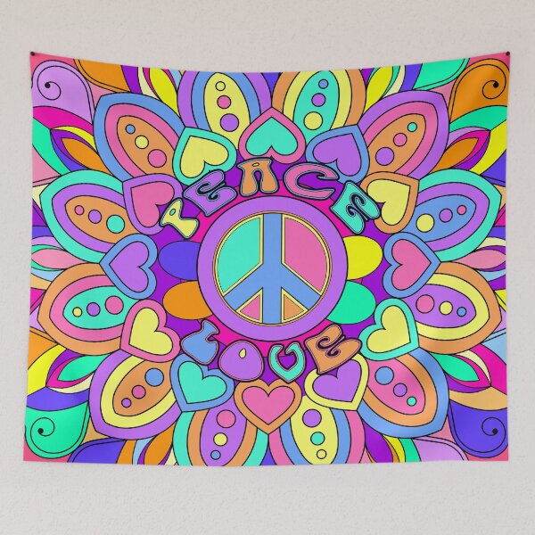 Item preview, Peace and Love Psychedelic Hippie Mandala designed and sold by ArtformDesigns.