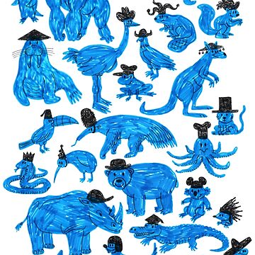 Artwork thumbnail, Blue Animals, Black Hats by WanderingBert