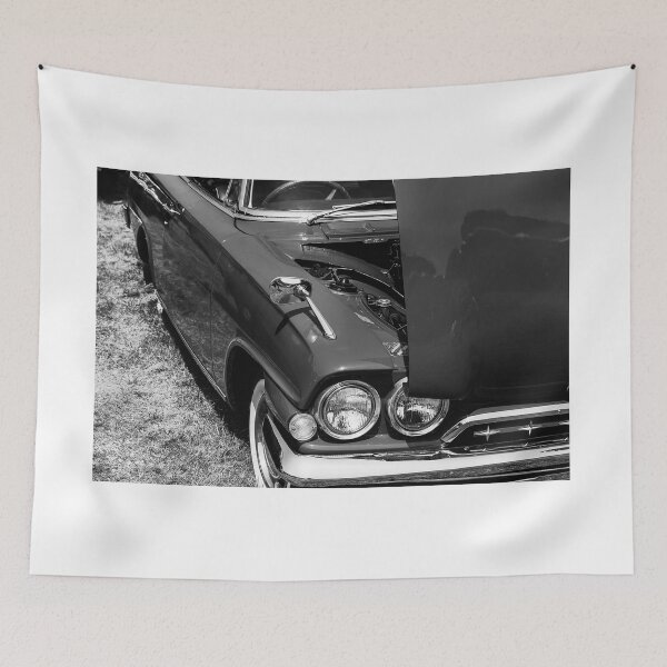 Item preview, A black and white image of the front of a red 1960s Ford Consul Classic on display at a car show designed and sold by Graham Cornall.