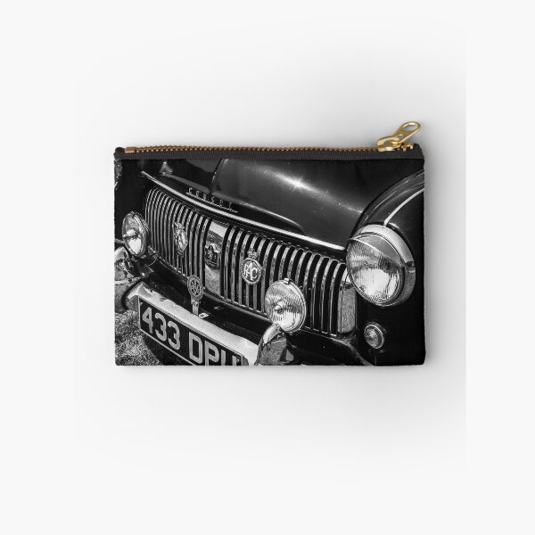 Item preview, A black and white image of the front of a black 1955 Ford Consul on display at a car show designed and sold by Graham Cornall.