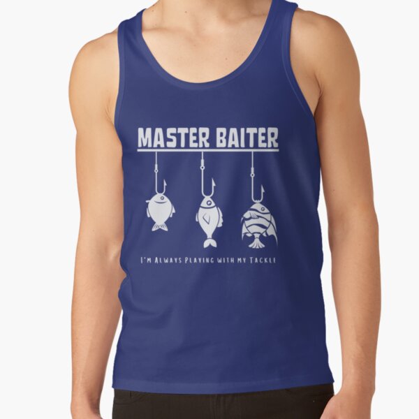  Funny Fishing Master Baiter Joke Tank Top Sleeveless Tee Men  Navy : Clothing, Shoes & Jewelry