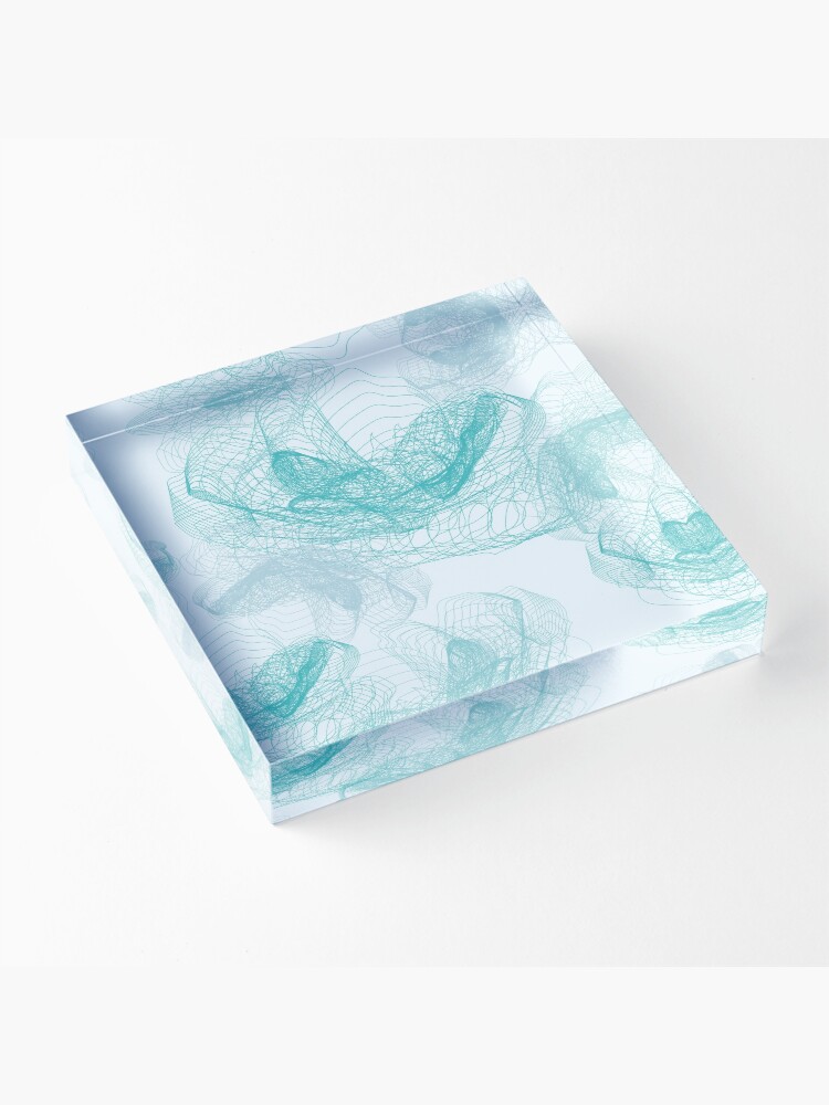 Alternate view of Feathery rose lotus pattern turquoise, teal and aqua Acrylic Block