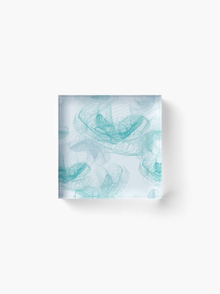 Alternate view of Feathery rose lotus pattern turquoise, teal and aqua Acrylic Block