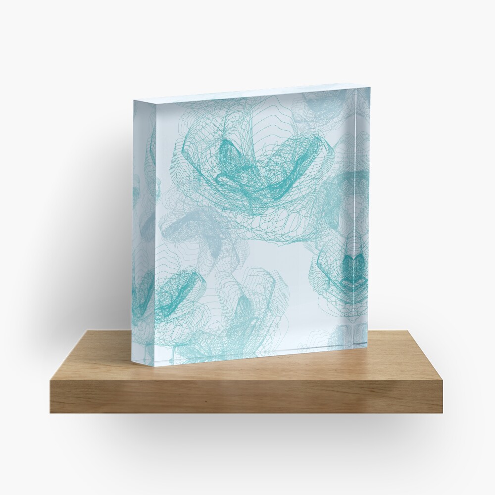 Feathery rose lotus pattern turquoise, teal and aqua Acrylic Block