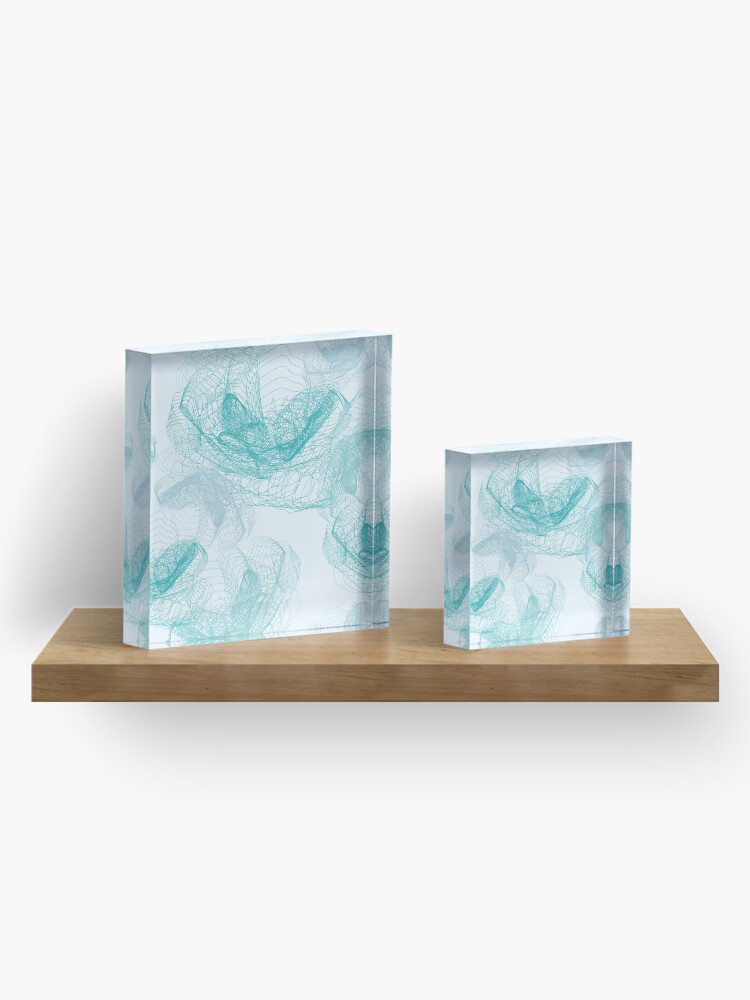 Alternate view of Feathery rose lotus pattern turquoise, teal and aqua Acrylic Block