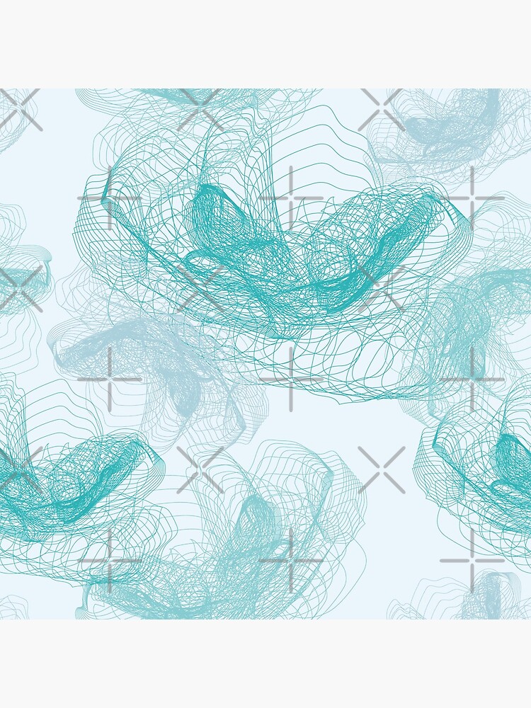Feathery rose lotus pattern turquoise, teal and aqua by nobelbunt