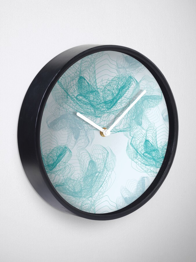 Alternate view of Feathery rose lotus pattern turquoise, teal and aqua Clock