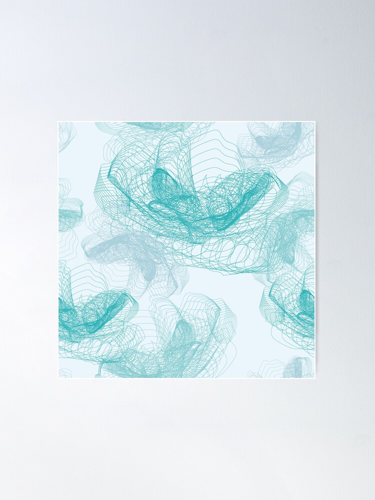 Alternate view of Feathery rose lotus pattern turquoise, teal and aqua Poster