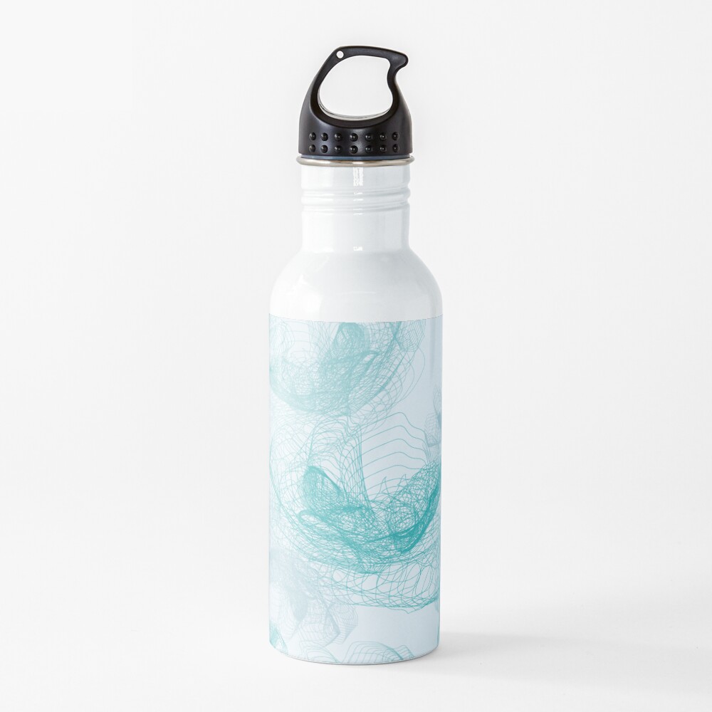 Feathery rose lotus pattern turquoise, teal and aqua Water Bottle