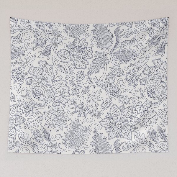 Item preview, Indienne Flower Pattern - Blue/Offwhite designed and sold by JennieCarolina.