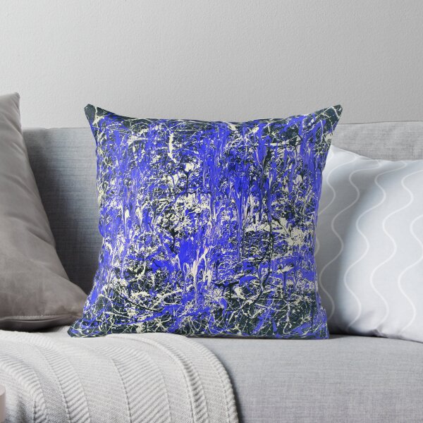 Abstract Jackson Pollock Painting Original Art Titled: Blue Dance Throw Pillow