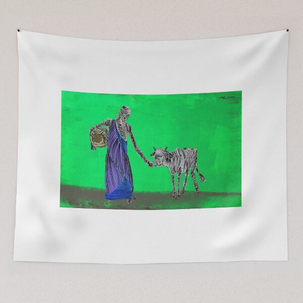Aperçu de l'œuvre Woman Feeding Cow By ArtGuru 0111 - Acrylic On Paper créée et vendue par Art Guru.